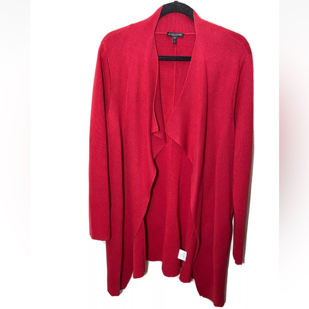Eileen fisher Red Open Front silk knit Cardigan Sweater 1X